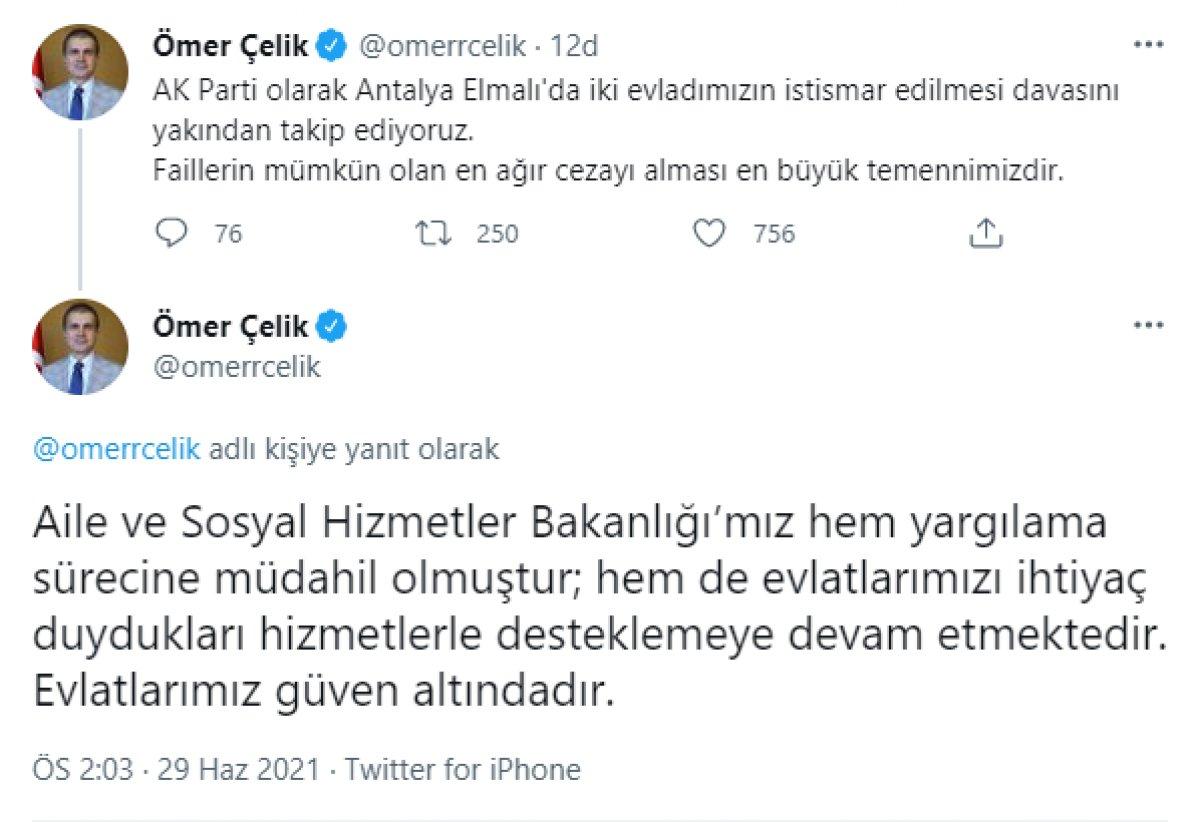 Ömer Çelik: Elmalı'daki istismar davasının takipçisiyiz