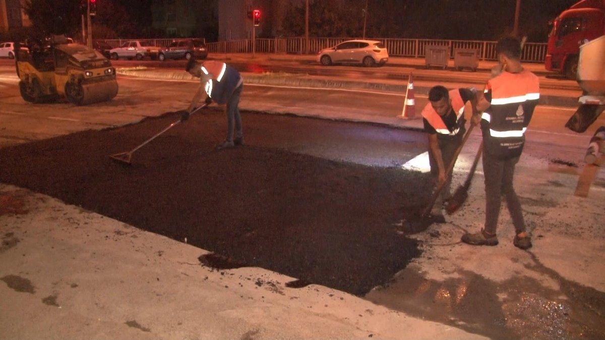 Küçükçekmece'de, İBB'nin gece yarısı yaptığı yol çalışmasına tepki