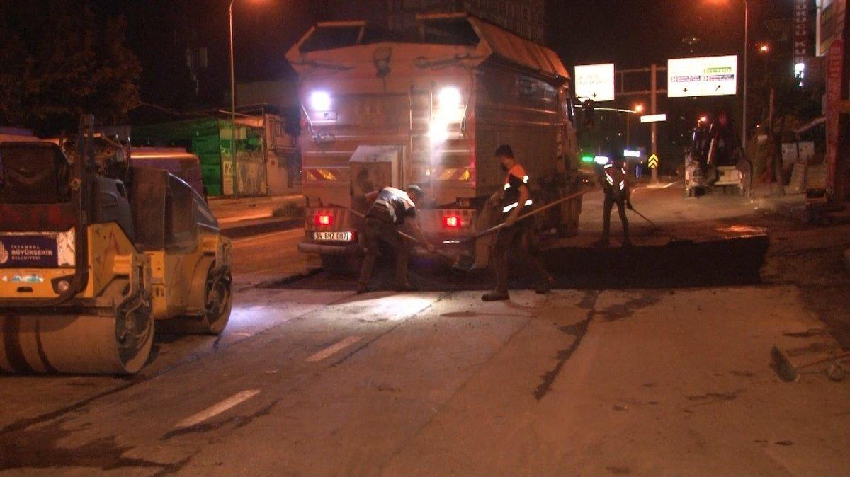 Küçükçekmece'de, İBB'nin gece yarısı yaptığı yol çalışmasına tepki