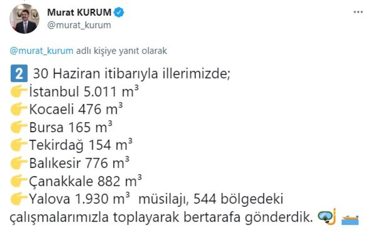 Murat Kurum: 9 bin 394 metreküp müsilaj temizlendi