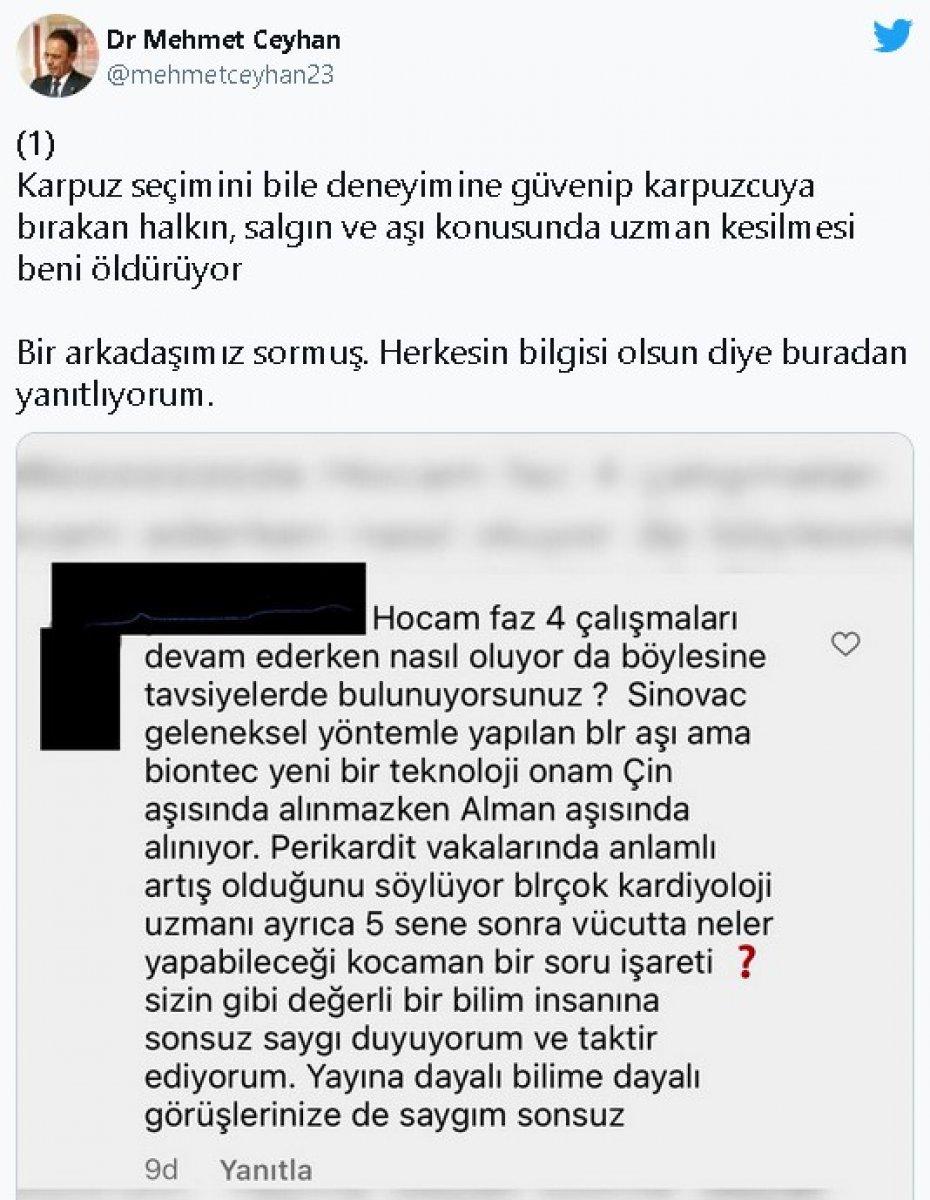 Mehmet Ceyhan: İki cahilin yazısıyla aşı hakkında fikir sahibi olmayın