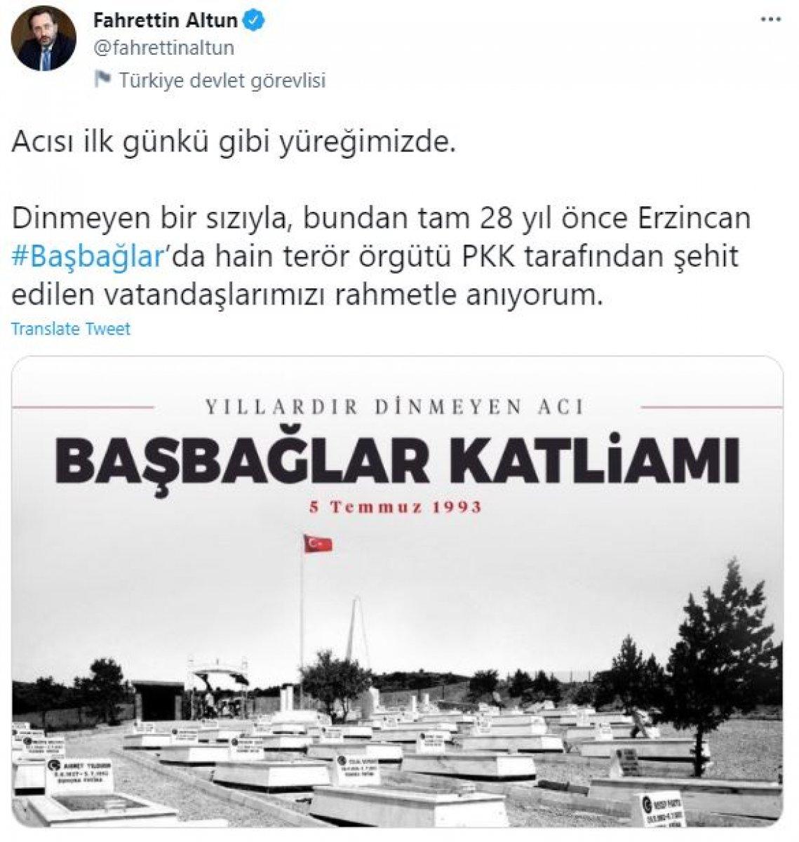 Fahrettin Altun'dan Başbağlar katliamı paylaşımı