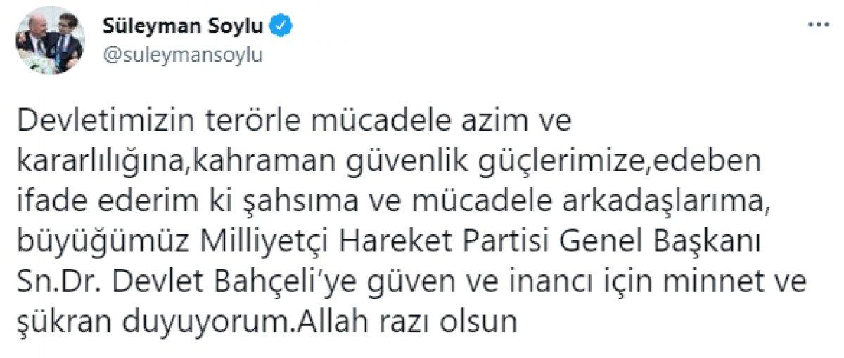 Süleyman Soylu: Devlet Bahçeli'ye minnet ve şükran duyuyorum