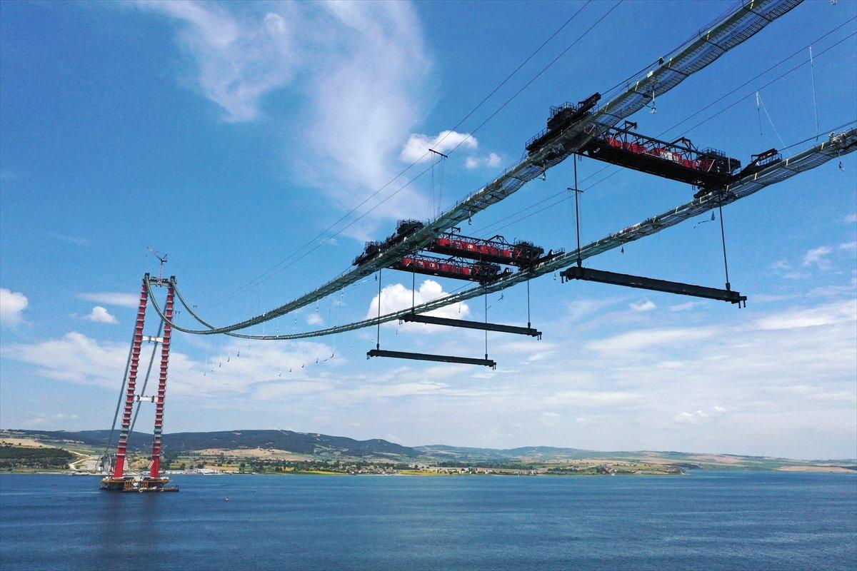 1915 Çanakkale Köprüsü'nün askı halatlarının montajı yapılıyor