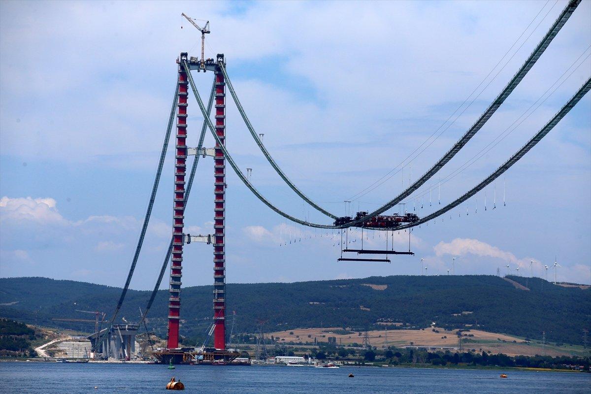 1915 Çanakkale Köprüsü'nün askı halatlarının montajı yapılıyor