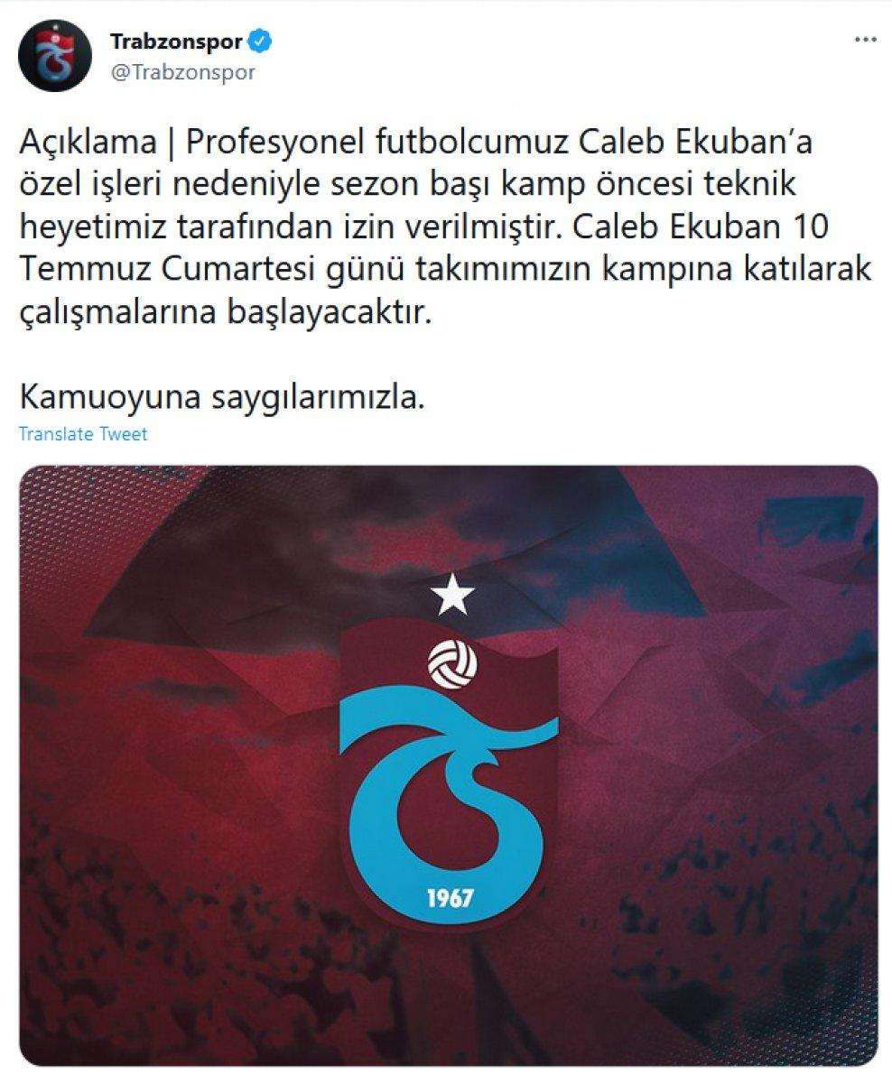 Trabzonspor'dan Ekuban açıklaması