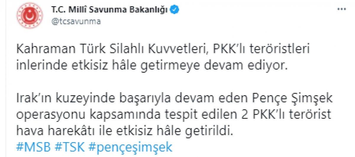 Pençe Şimşek bölgesinde PKK'lı 2 terörist öldürüldü
