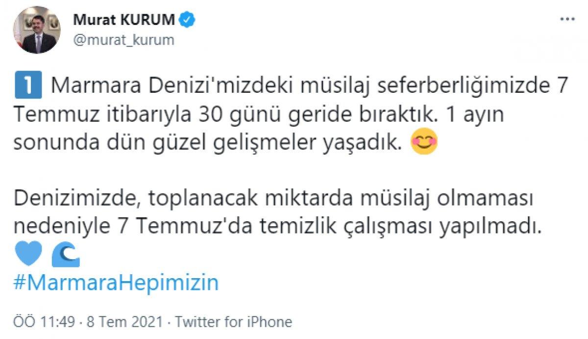 Murat Kurum: Denizimizde toplanacak miktarda müsilaj kalmadı