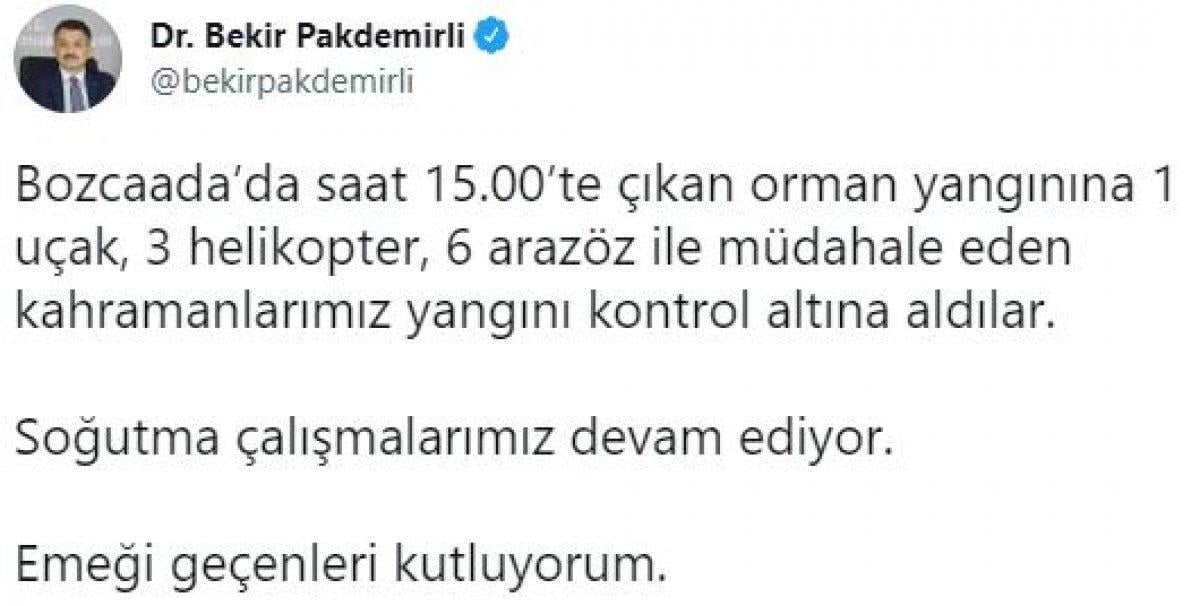 Bekir Pakdemirli'den Bozcaada yangını paylaşımı