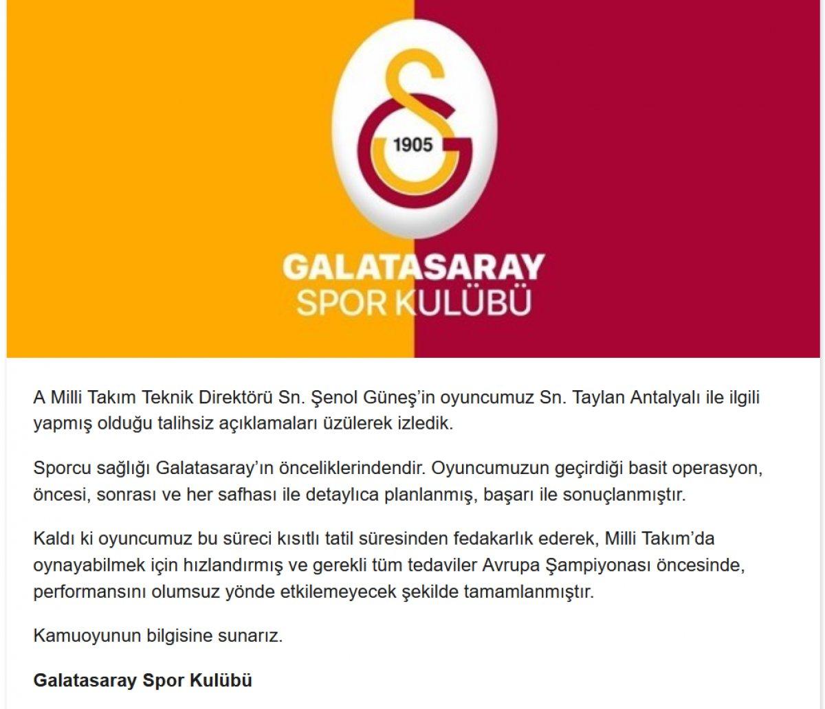 Galatasaray'dan Şenol Güneş'e Taylan cevabı