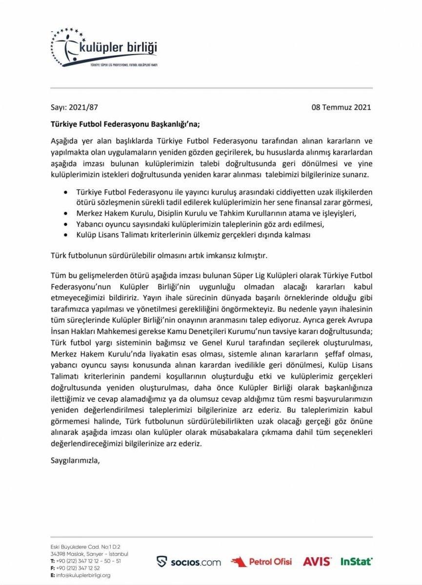 Kulüpler Birliği'nde restleşme