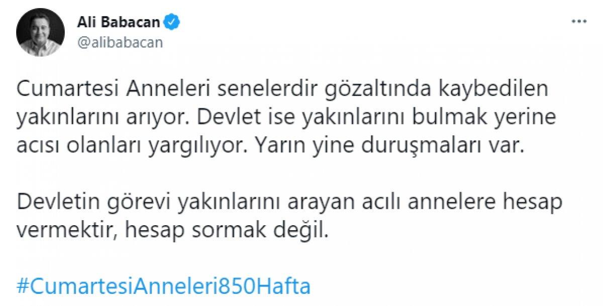 Ali Babacan'dan Cumartesi Anneleri'ne destek