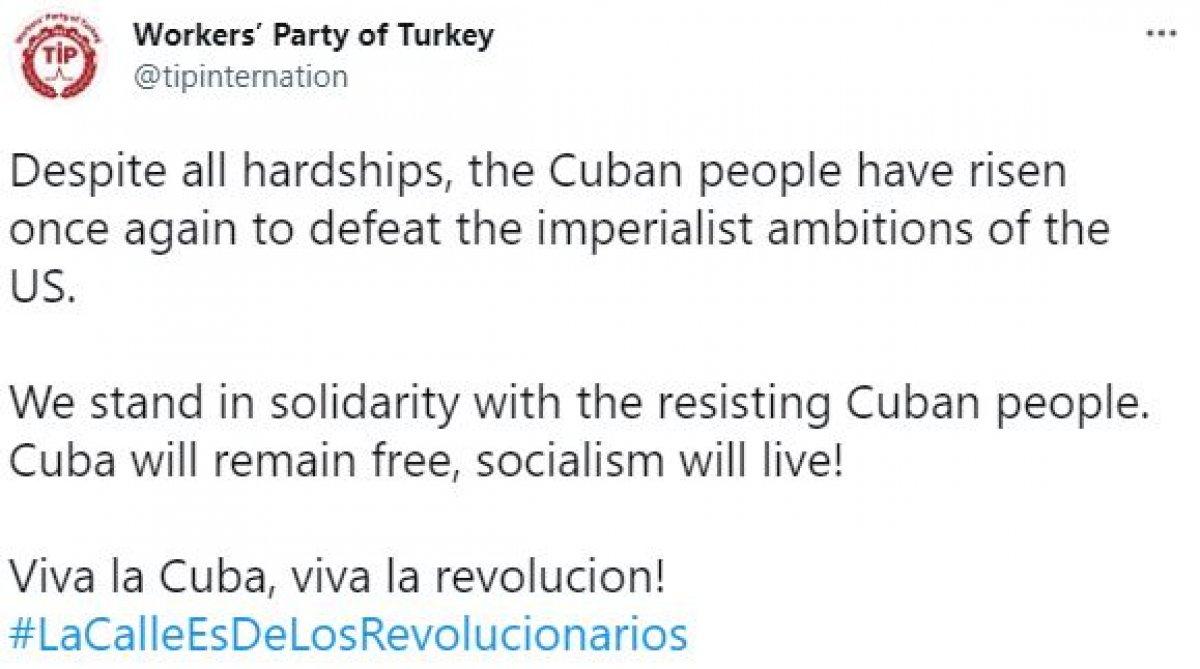 Türkiye İşçi Partisi'nden Küba'ya destek mesajı