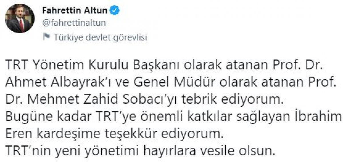 Fahrettin Altun, Ahmet Albayrak ile Mehmet Zahid Sobacı'yı kutladı