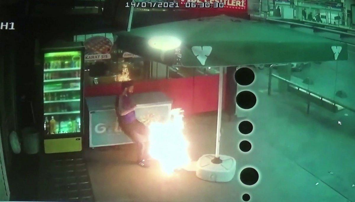 İstanbul'da büfede alev alan tüpü tekmeledi