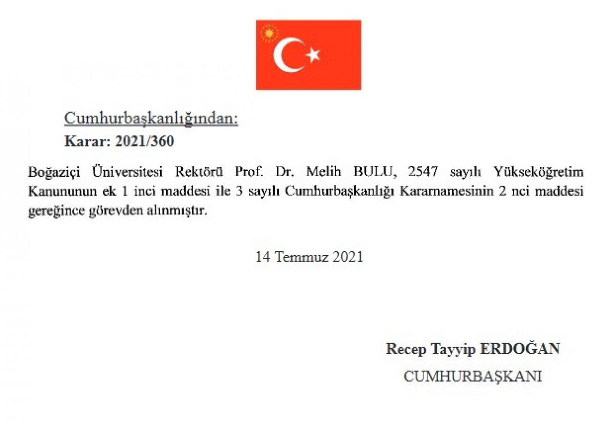 Boğaziçi Rektörü Melih Bulu görevden alındı