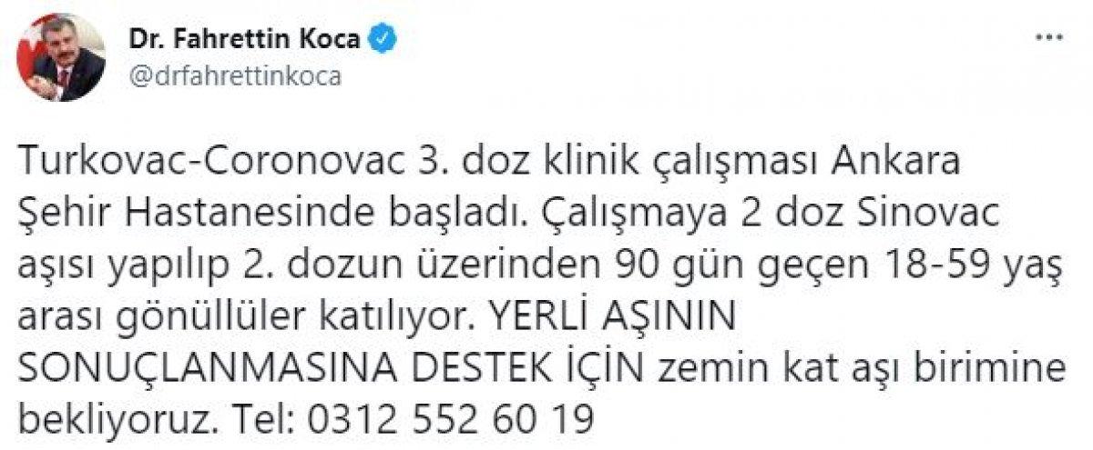 Turkovac-Coronovac 3'üncü doz klinik çalışması başladı