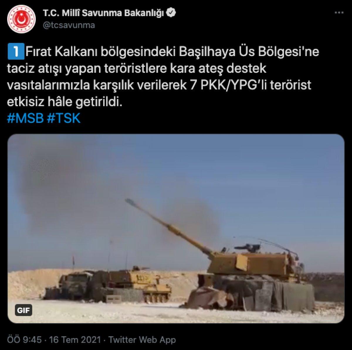 Fırat Kalkanı bölgesinde 7 PKK/YPG'li terörist öldürüldü