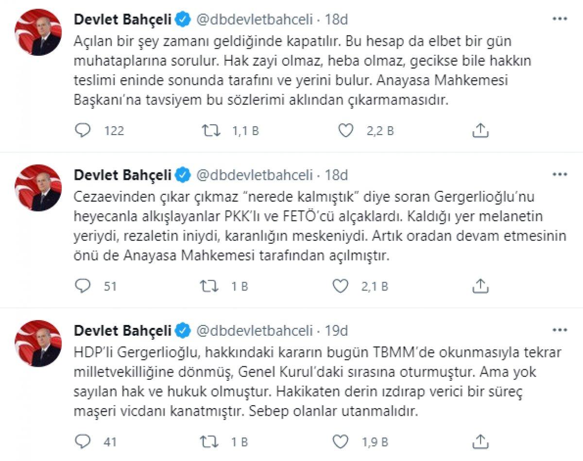 Devlet Bahçeli: AYM'nin Gergerlioğlu kararı, terörizme destektir