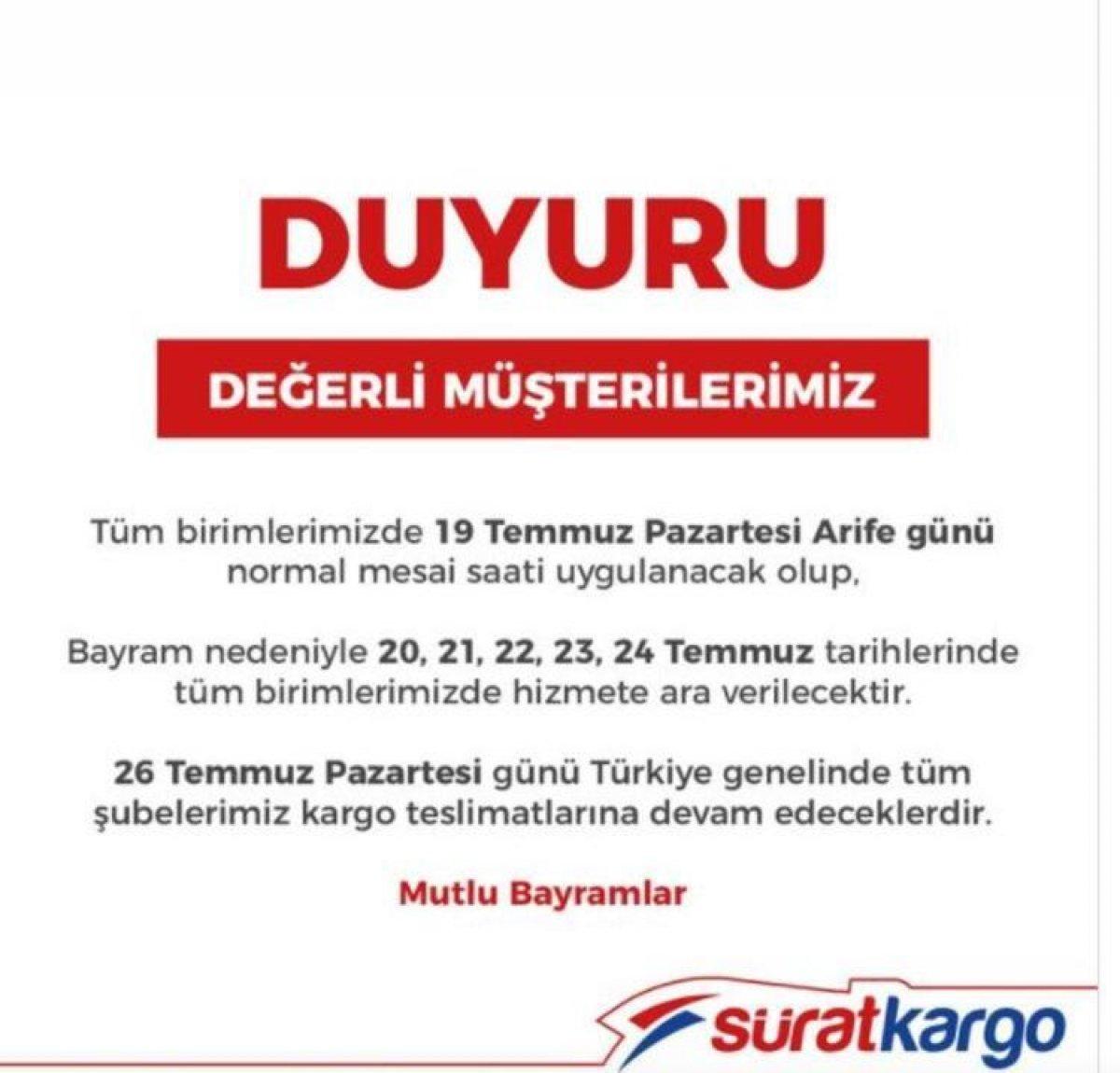 Yarın kargolar çalışıyor mu? 19 Temmuz arife günü kargolar açık mı?