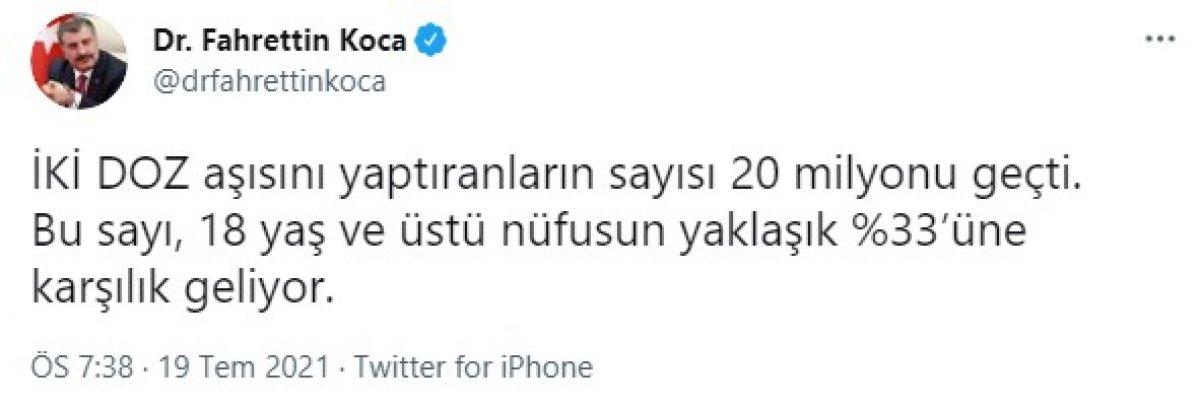 İki doz aşı yaptıranların sayısı 20 milyonu aştı