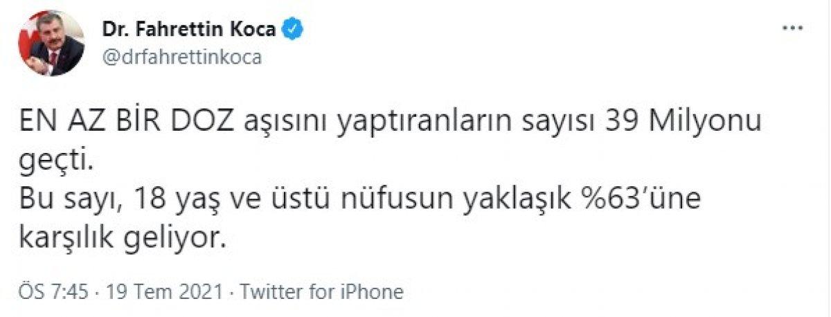 İki doz aşı yaptıranların sayısı 20 milyonu aştı