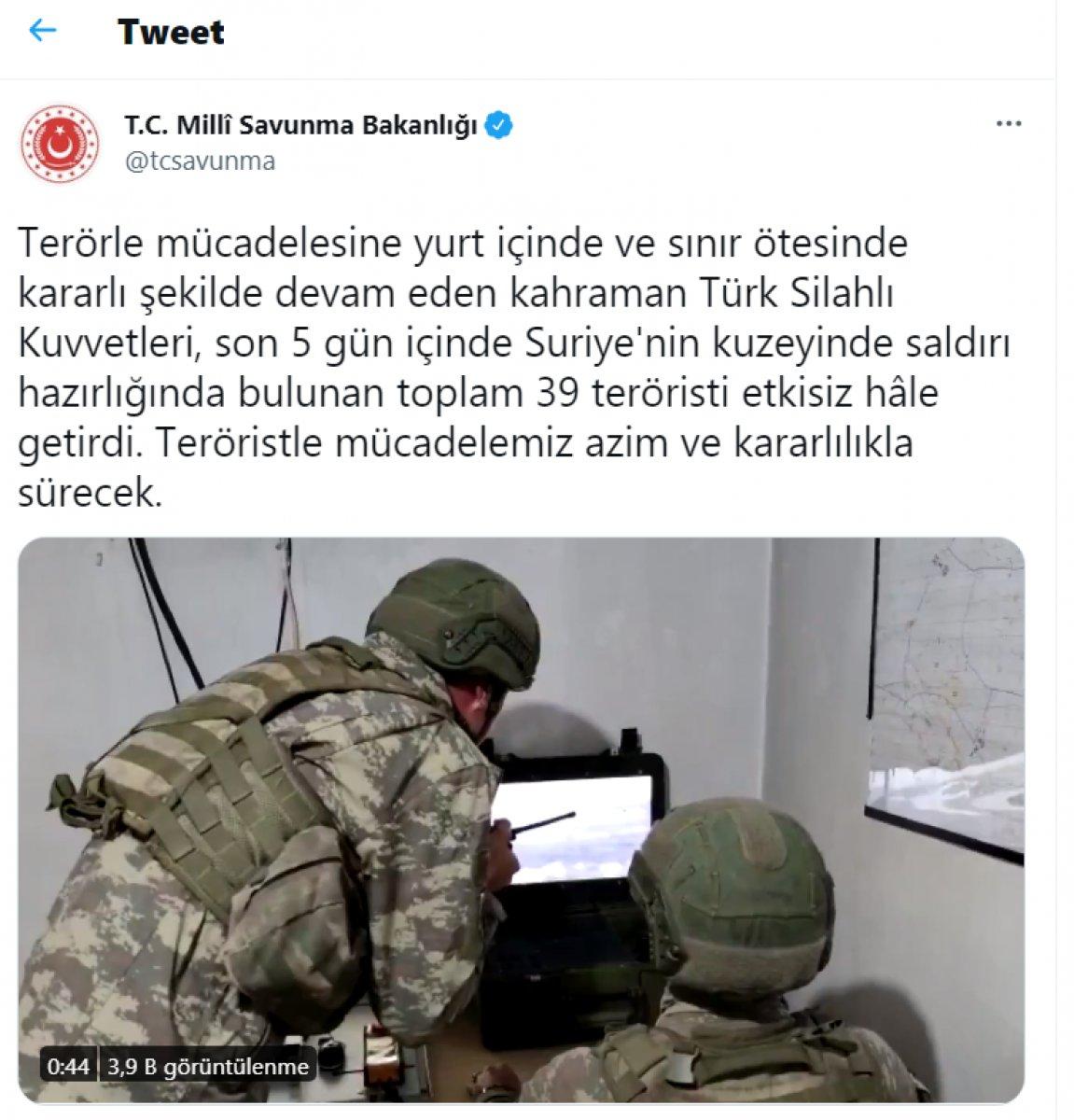 MSB: 5 günde 41 terörist etkisiz hale getirildi