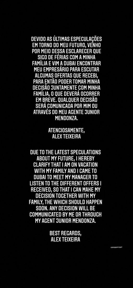 Alex Teixeira: Kısa zamanda kararımı vereceğim