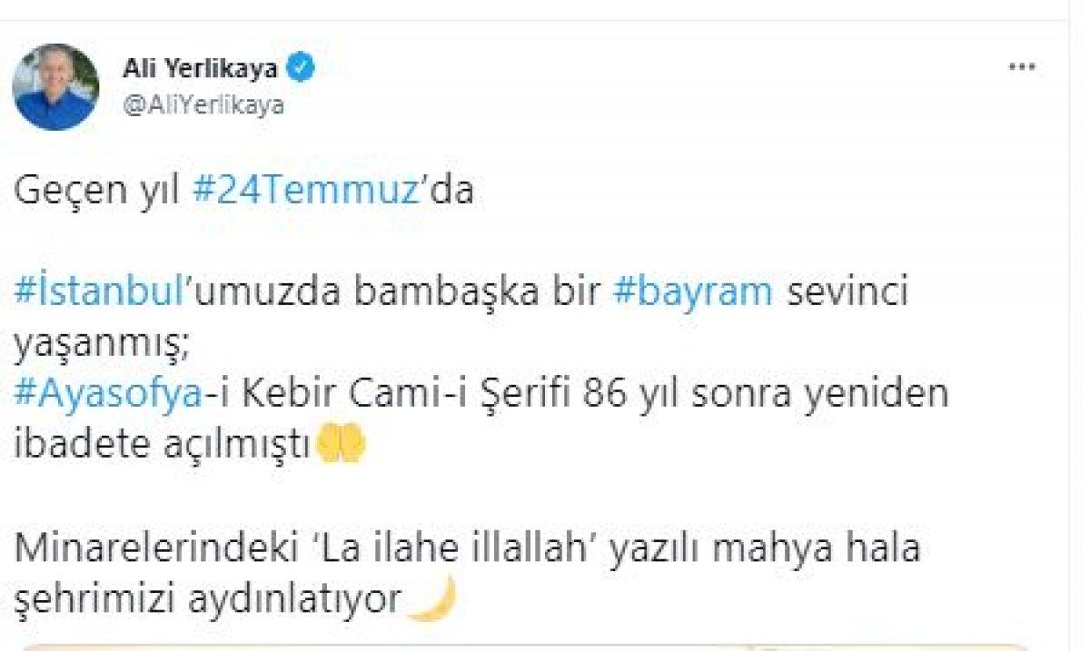 Vali Ali Yerlikaya’dan Ayasofya Camii paylaşımı