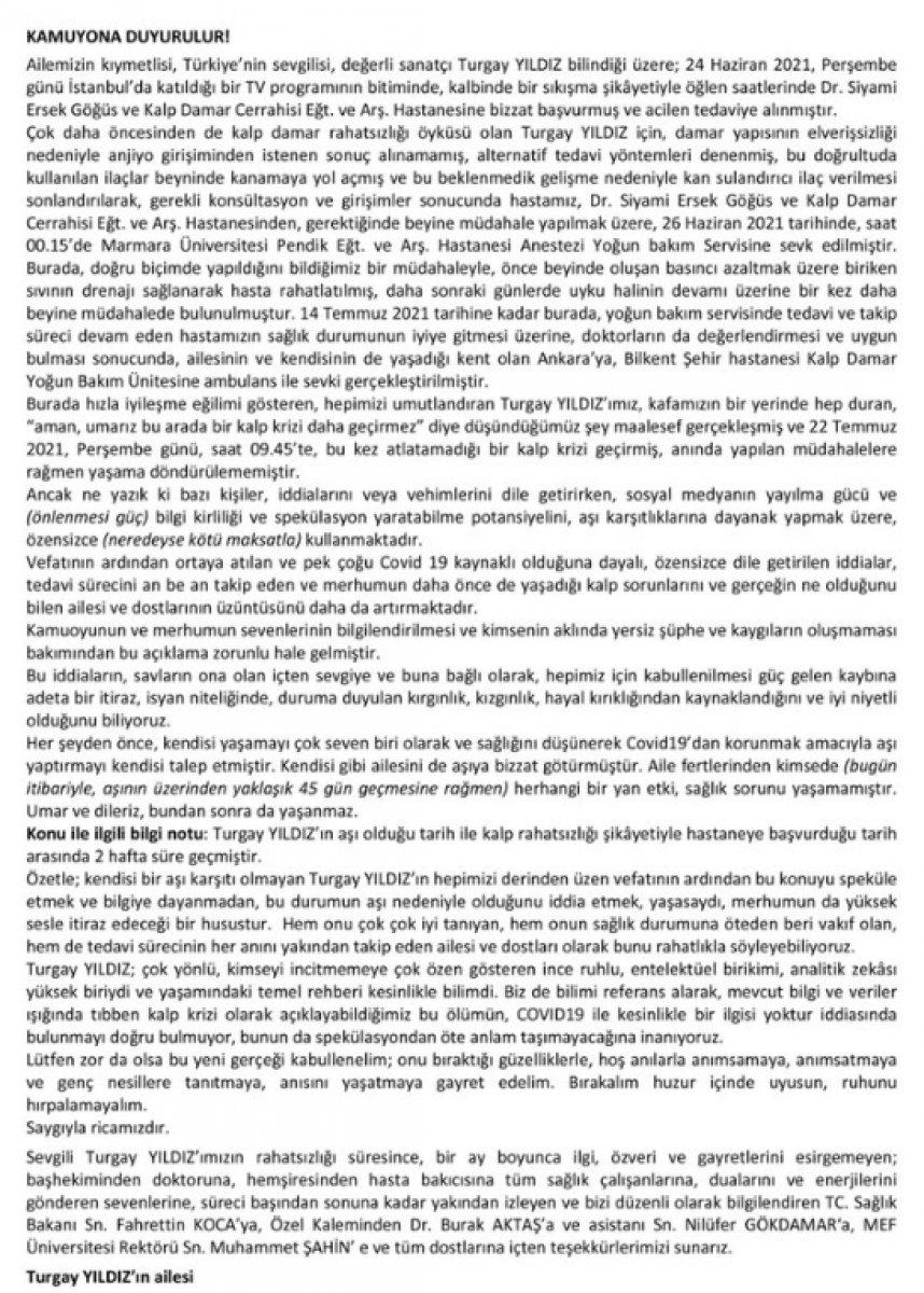 Turgay Yıldız'ın ailesinden 'aşıdan öldü' iddiasına yanıt