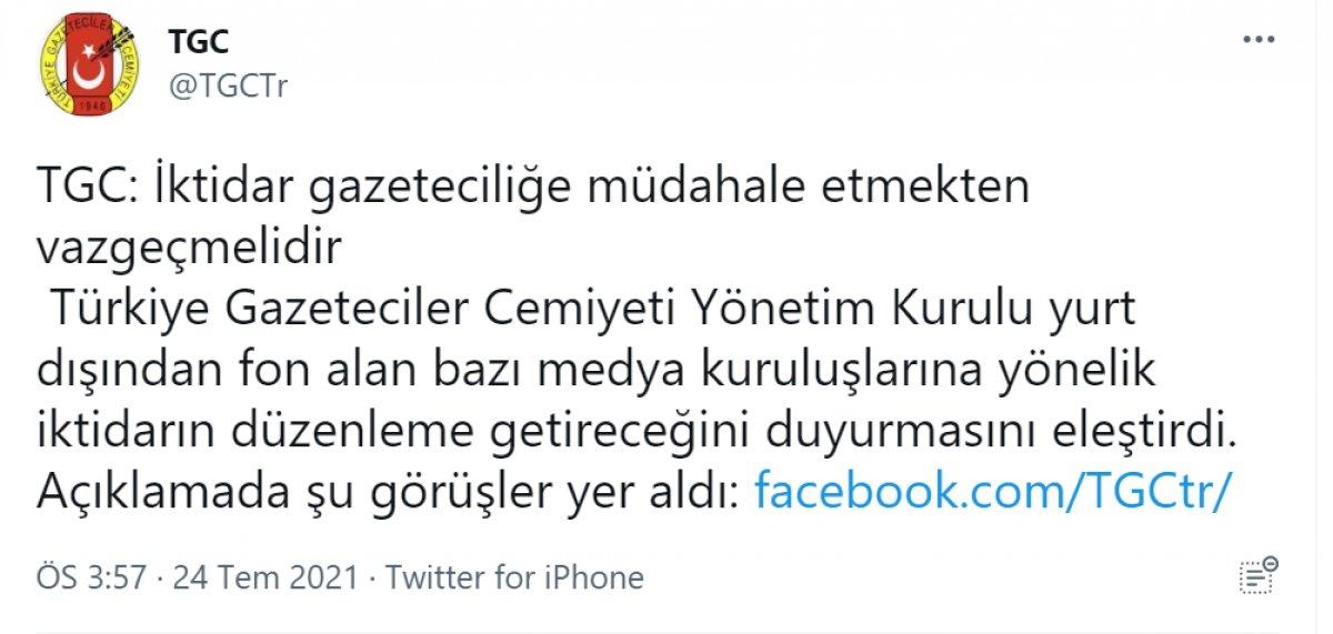 Türkiye Gazeteciler Cemiyeti, fondaş medyaya sahip çıktı
