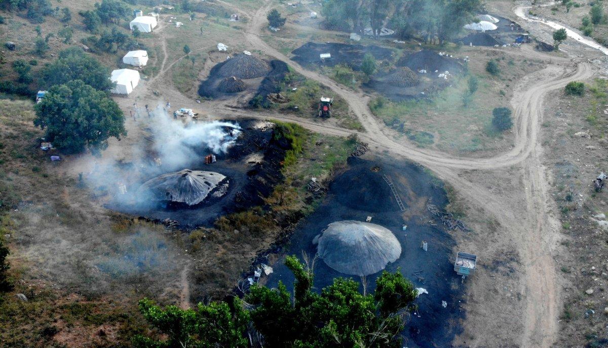 Erzincan'da işçilerin mangal kömürü mesaisi