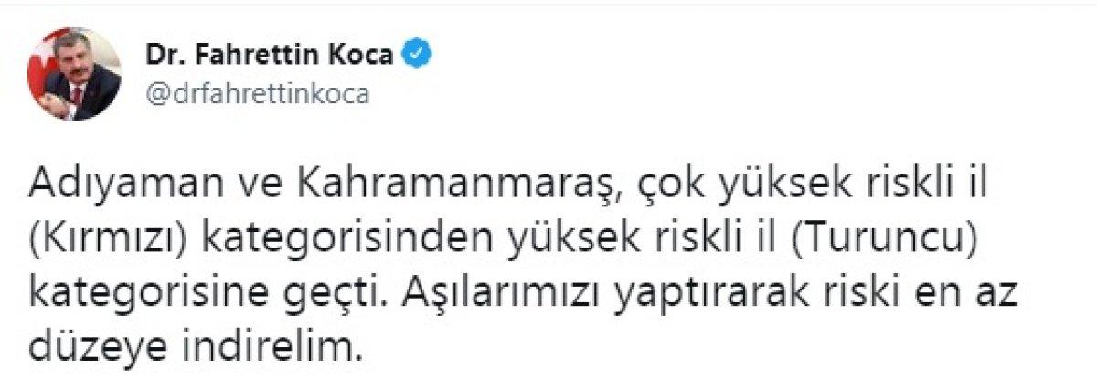 Fahrettin Koca: 2 il kırmızı kategoriden turuncu kategoriye geçti