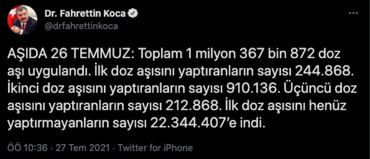 Fahrettin Koca: 22 milyon 344 bin 407 kişi aşı yaptırmadı
