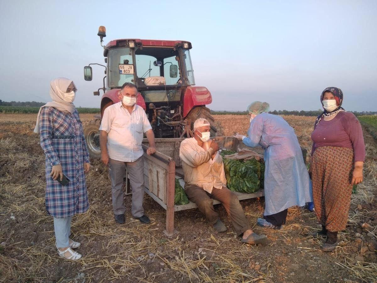 Sağlık ekipleri, tarım işçilerine tarlada aşı yaptı