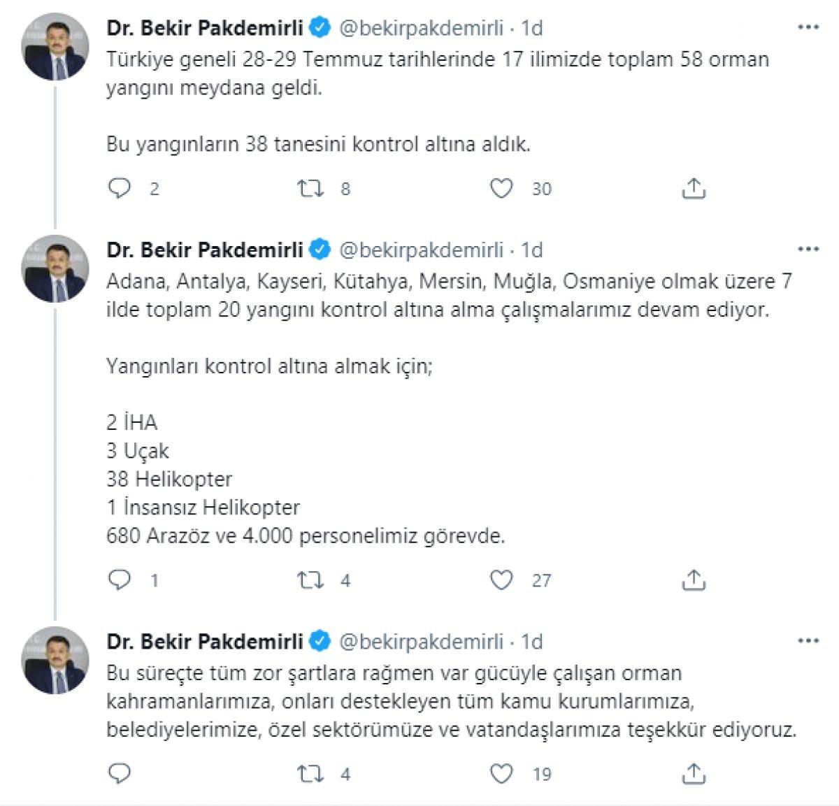 Bekir Pakdemirli'den orman yangınları hakkında bilgilendirme