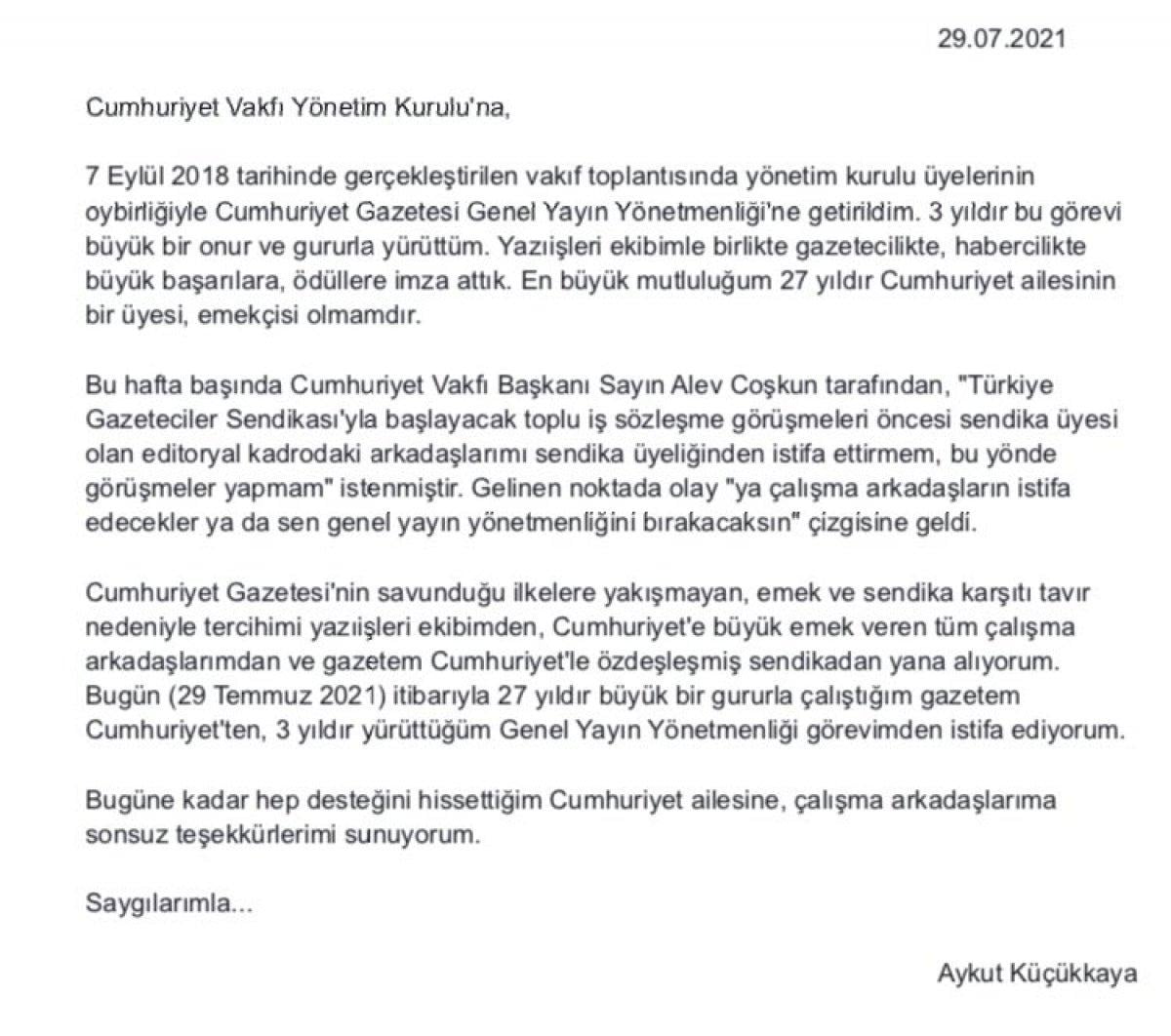 Cumhuriyet Genel Yayın Yönetmeni Aykut Küçükkaya'dan istifa kararı