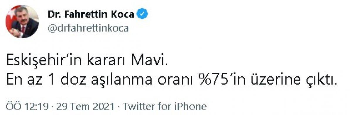 Bakan Koca: Aydın ve Eskişehir Mavi kategoride