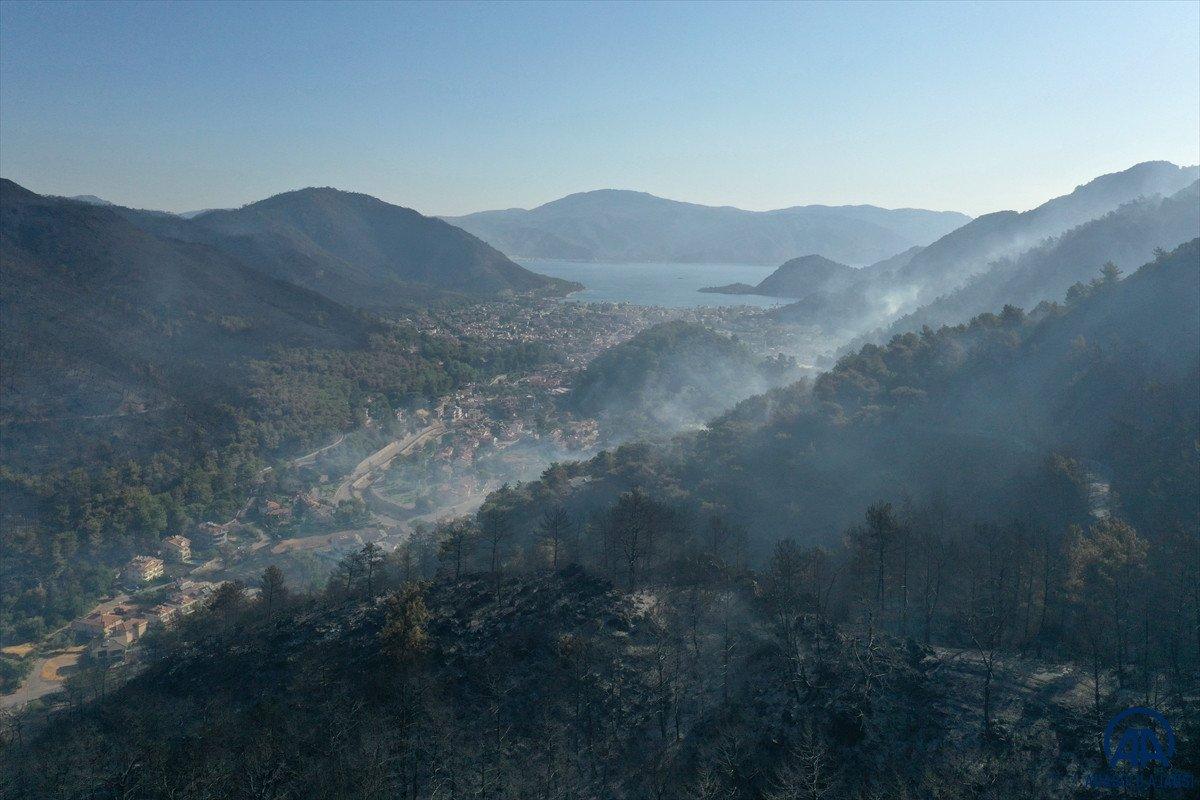 Marmaris'teki yangın havadan görüntülendi