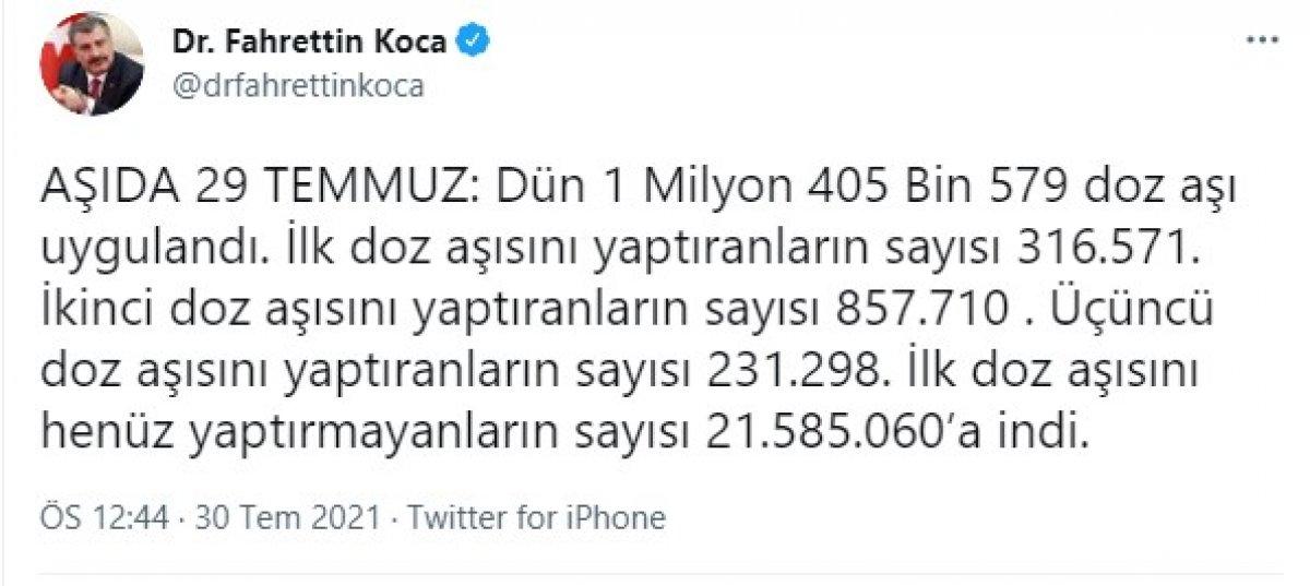İlk doz aşısını yaptırmayanların sayısı 21 milyon 585 bin 60’a indi