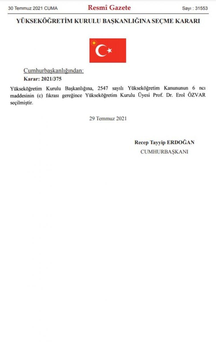 Erol Özvar, YÖK Başkanlığı'na atandı