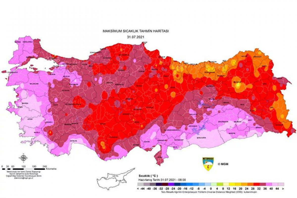 Meteoroloji, aşırı sıcaklara dikkat çeken bir harita yayınladı