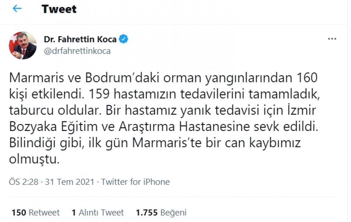 Fahrettin Koca, yangınlarda yaralananlar hakkında bilgi verdi