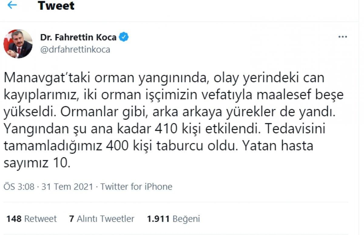 Fahrettin Koca, yangınlarda yaralananlar hakkında bilgi verdi