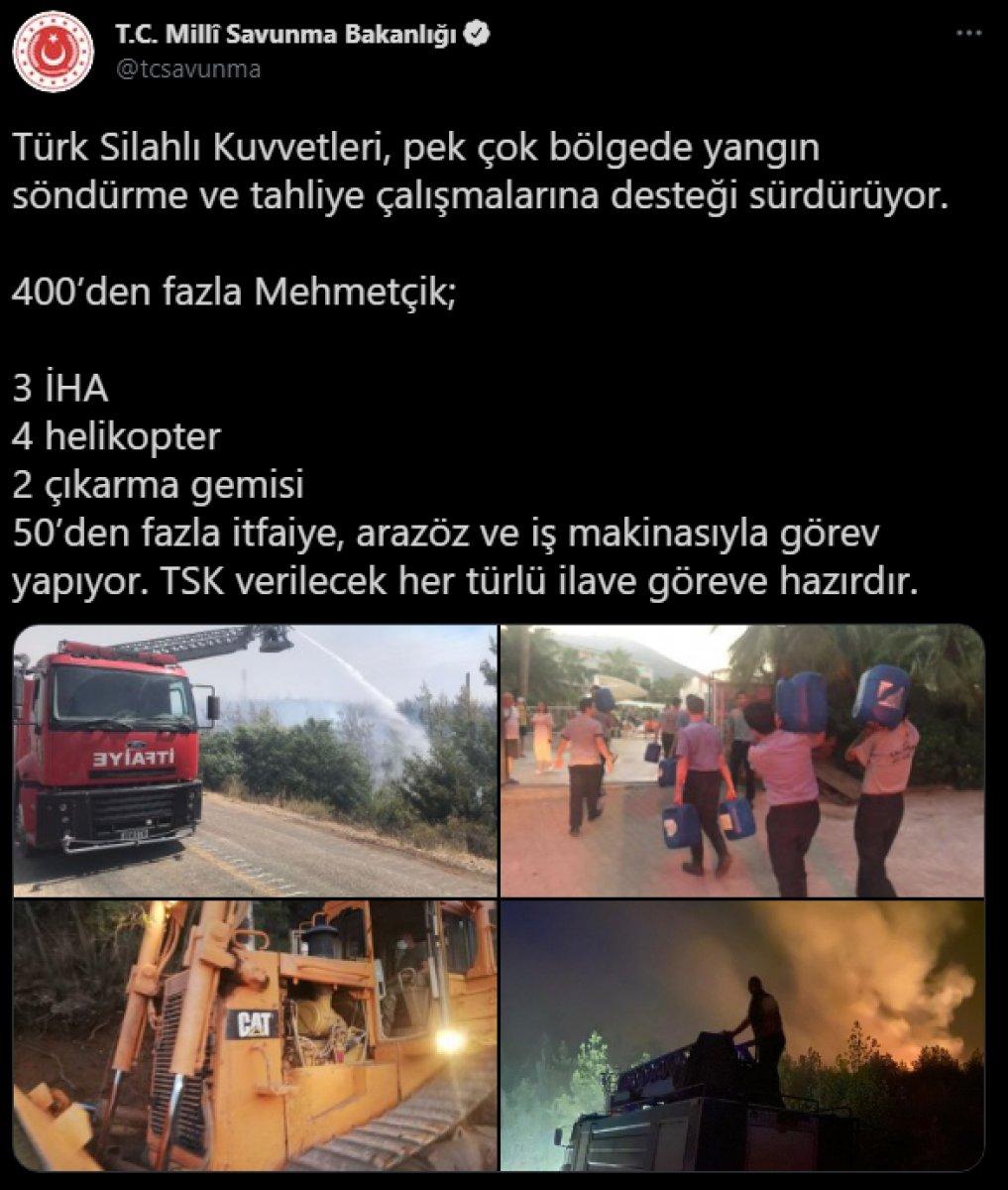 TSK pek çok bölgede yangınlara karşı desteklerini sürdürüyor