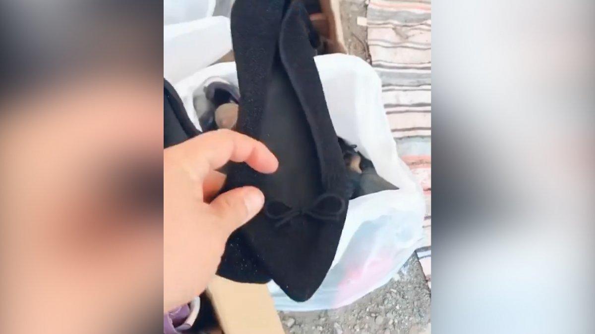 Alanya'da yardım kolisinin içinden topuklu ayakkabı çıktı