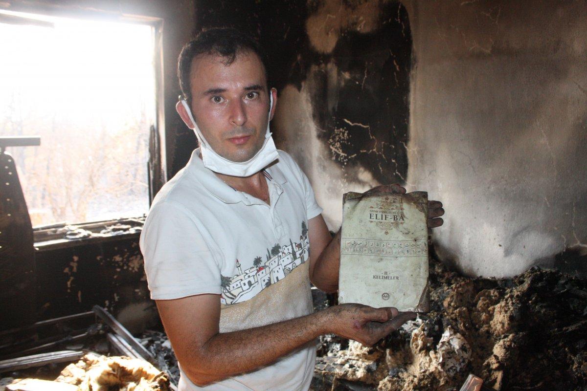 Antalya'da küle dönen evde bir tek Kur'an-ı Kerimler zarar görmedi