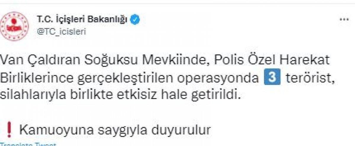 Van Çaldıran'da 3 terörist öldürüldü