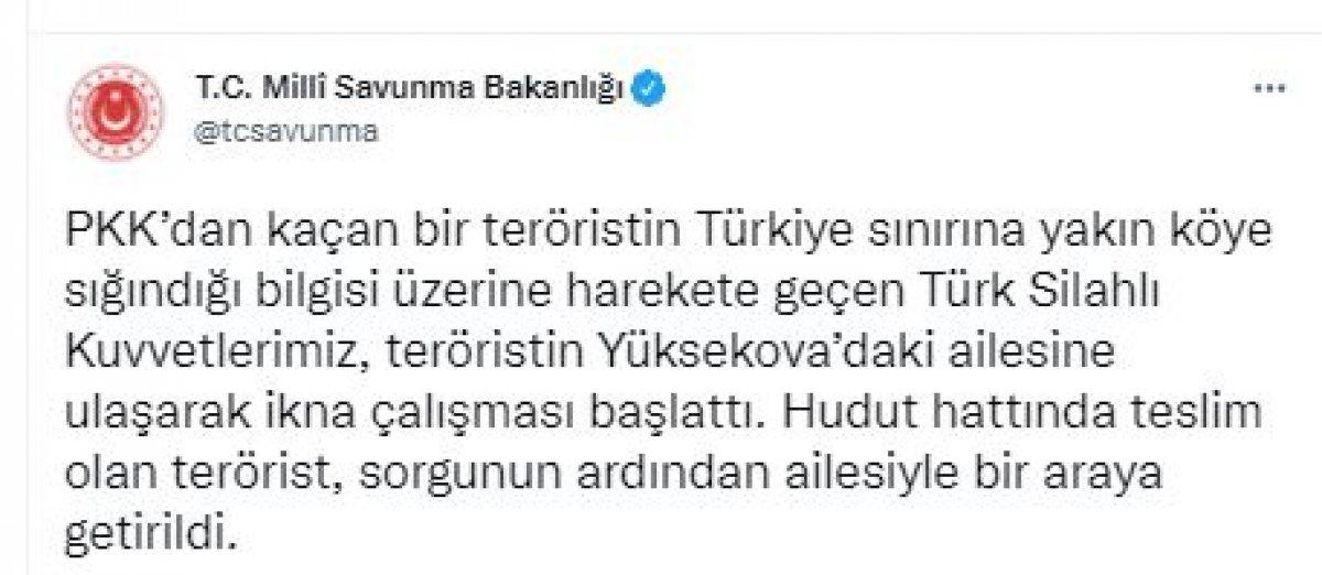 Hakkari'de PKK'dan kaçan terörist teslim oldu