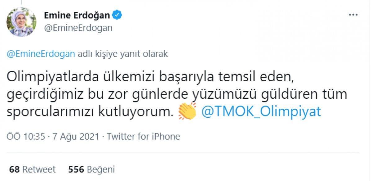 Emine Erdoğan madalya alan Buse Naz Çakıroğlu ve Buse Naz Sürmeneli'yi tebrik etti